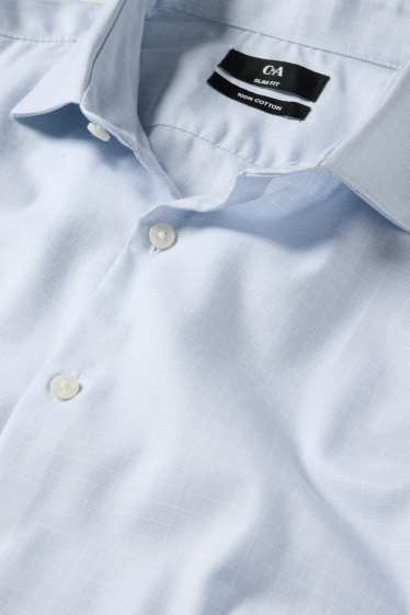 Men - Business shirt - slim fit - cutaway collar - check - light blue