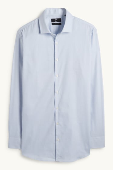 Men - Business shirt - slim fit - cutaway collar - check - light blue