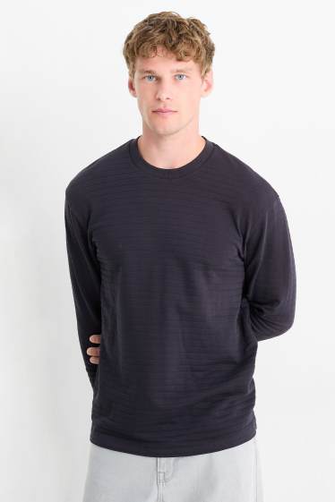 Uomo - Maglia a maniche lunghe - a righe - tessuto tramato - blu scuro