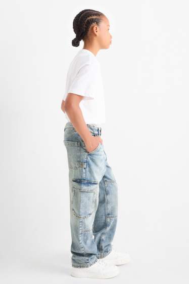 Kinder Buben - Cargo Jeans - Thermojeans - helljeansblau