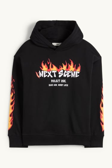 Enfants garçons - Flammes - sweat à capuche - noir