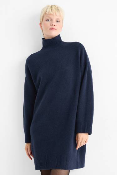 Dames - Gebreide jurk - donkerblauw