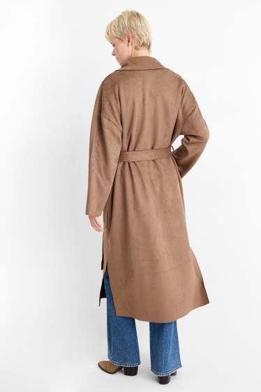 Damen - Trenchcoat - Velourslederimitat - braun