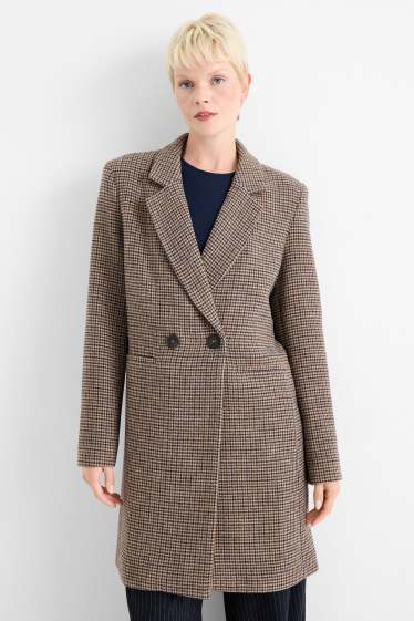 Dames - Mantel - geruit - bruin
