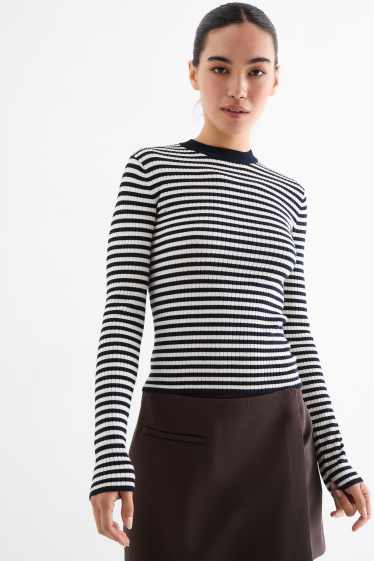 Dona - Samarreta de màniga llarga - de canalé - de ratlles - blau fosc / blanc