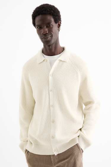 Bărbați - Cardigan tricotat - reiat - alb-crem
