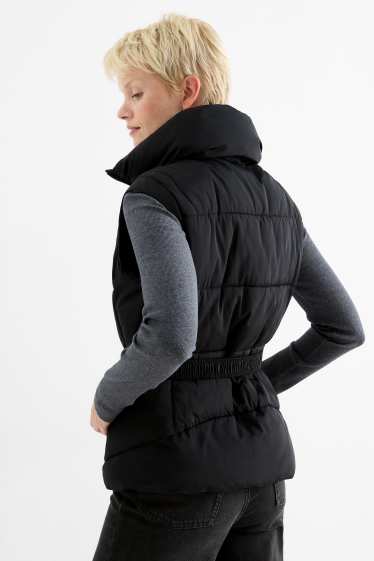 Damen - Steppweste mit Gürtel - schwarz