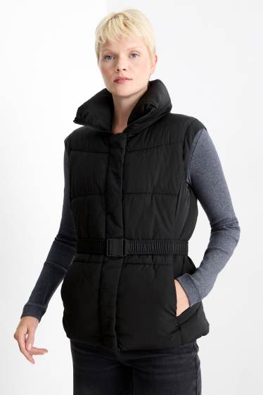 Damen - Steppweste mit Gürtel - schwarz