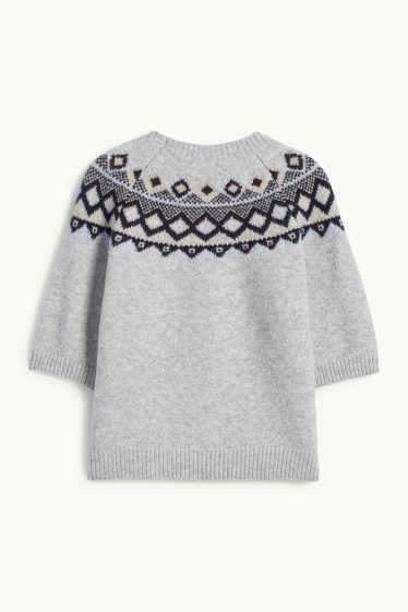 Damen - Strickpullover - kurzarm - hellgrau-melange