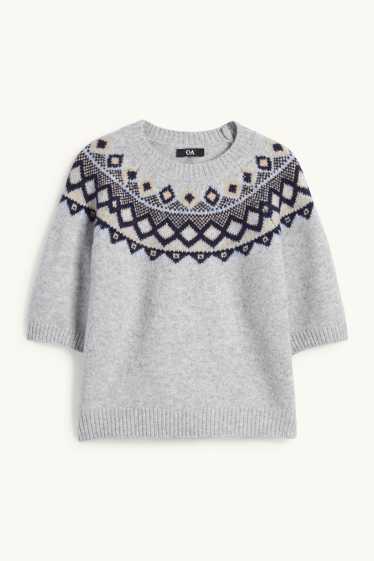 Damen - Strickpullover - kurzarm - hellgrau-melange