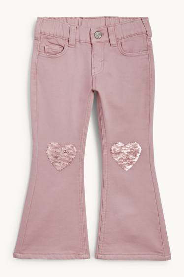 Bambine - Cuore - jeans svasati - jeans termici - rosa