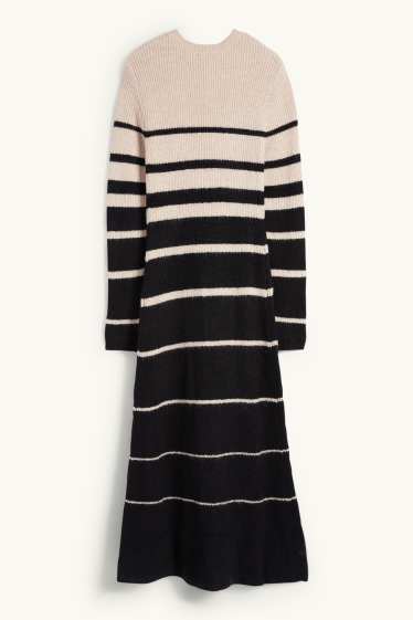 Femmes - Robe fit & flare - finition côtelée - à rayures - noir / beige