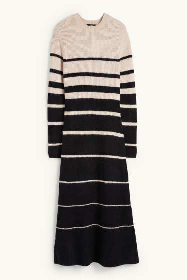 Femmes - Robe fit & flare - finition côtelée - à rayures - noir / beige
