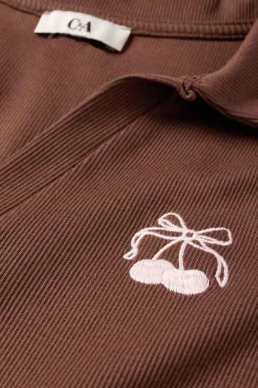 Femei - Tricou polo crop - slim fit - reiat - maro