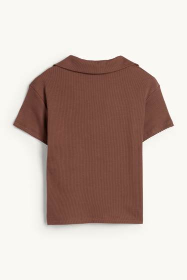 Femei - Tricou polo crop - slim fit - reiat - maro