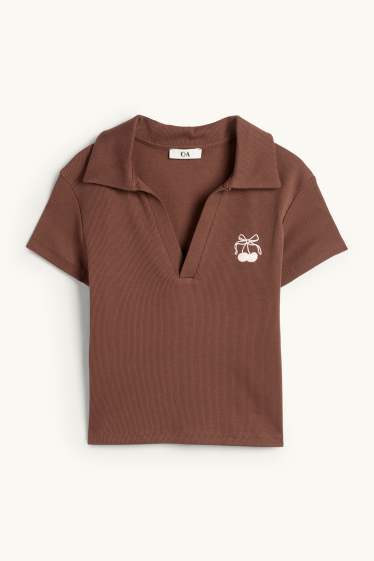 Femei - Tricou polo crop - slim fit - reiat - maro