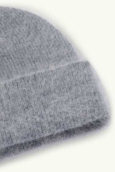 Femmes - Bonnet en cachemire - finition côtelée - gris clair chiné