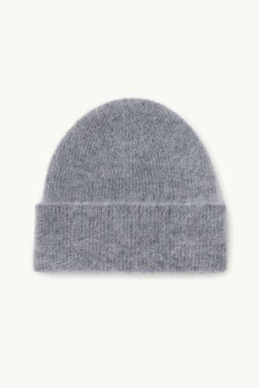 Femmes - Bonnet en cachemire - finition côtelée - gris clair chiné