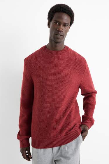 Pánské - Svetr - strukturovaný - tmavočervená