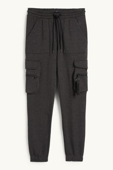 Pánské - Cargo teplákové kalhoty - tmavošedá