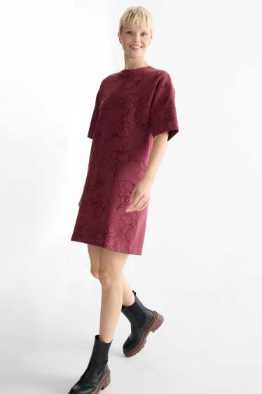 Women - T-shirt dress - floral - bordeaux