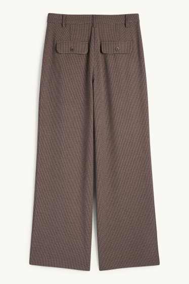 Dames - Pantalon - mid waist - wide leg - geruit - bruin