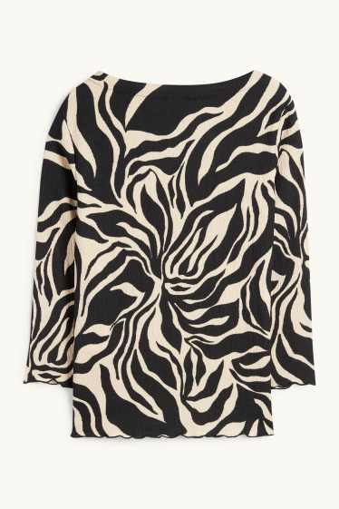 Donna - Maglia a maniche lunghe - fantasia - tessuto tramato - nero / beige