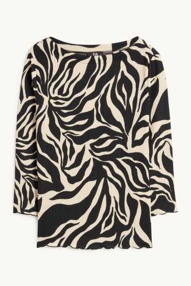 Donna - Maglia a maniche lunghe - fantasia - tessuto tramato - nero / beige