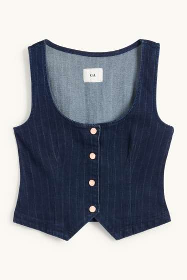 Femei - Vestă din denim - cambrată - dungi fine - denim-albastru închis