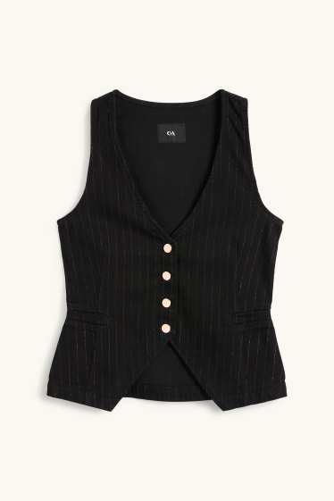 Femei - Vestă din denim - cambrată - dungi fine - negru