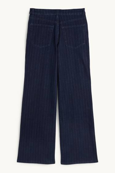 Dona - Wide Leg Jeans - mid waist - ratlla diplomàtica - texà blau fosc