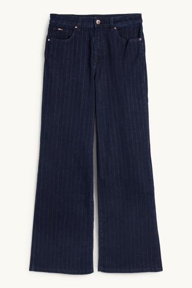 Dona - Wide Leg Jeans - mid waist - ratlla diplomàtica - texà blau fosc