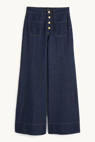 Femmes - Wide leg jean - high waist - jean bleu foncé