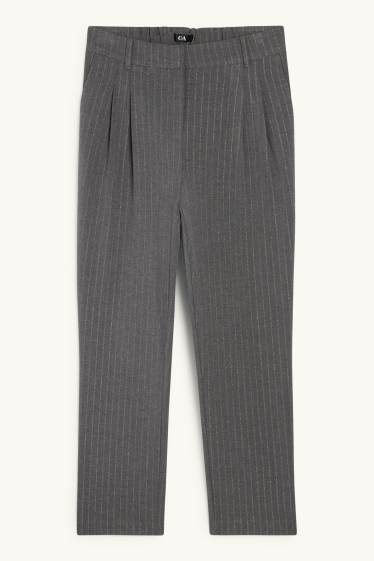 Femei - Pantaloni de stofă - talie înaltă - tapered fit - dungi fine - gri închis