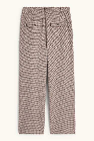 Dames - Pantalon - mid waist - wide leg - geruit - beige