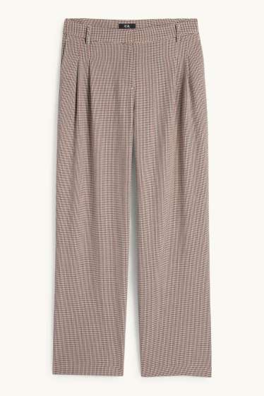 Dames - Pantalon - mid waist - wide leg - geruit - beige