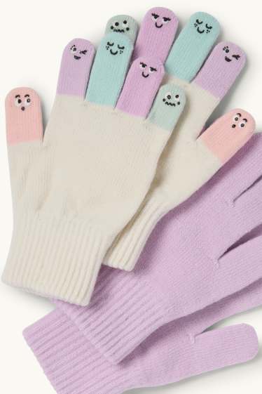 Děti - dívky - Multipack 2 ks - motivy různých obličejů - rukavice - světle fialová