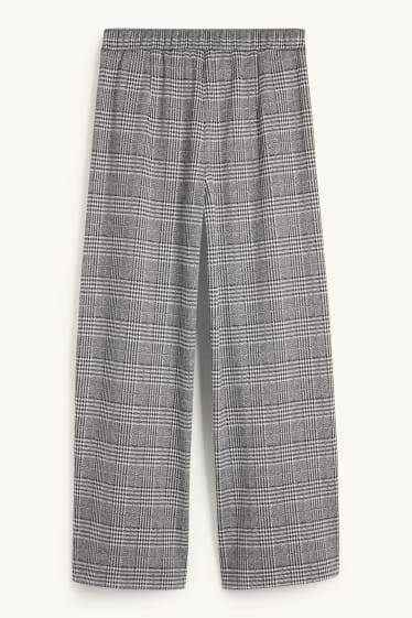 Femei - Pantaloni din jerseu cu curea - talie înaltă - wide leg - în carouri - negru / alb