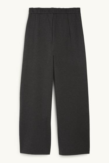 Dames - Broek van jersey, met riem - high waist - wide leg - donkergrijs