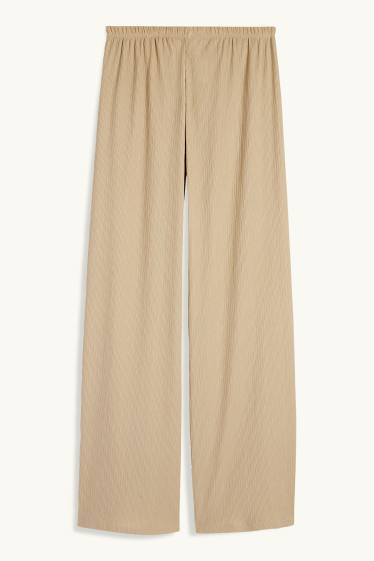Femmes - Pantalon en jersey - mid waist - wide leg - finition texturée - beige