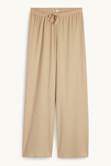 Femmes - Pantalon en jersey - mid waist - wide leg - finition texturée - beige