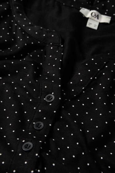 Damen - Langarmshirt - gepunktet - schwarz