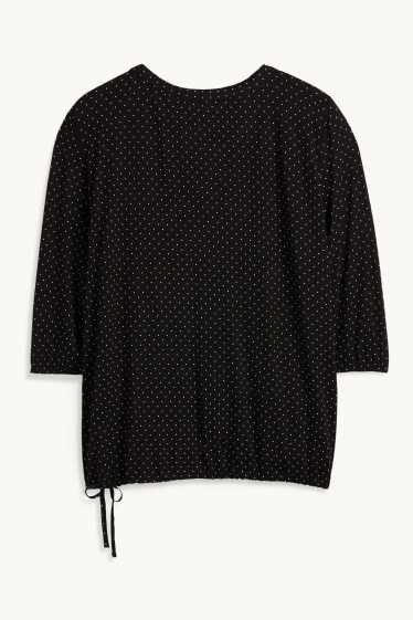 Damen - Langarmshirt - gepunktet - schwarz