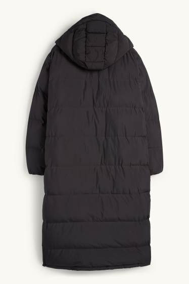 Damen - Steppmantel mit Kapuze - wasserabweisend - schwarz