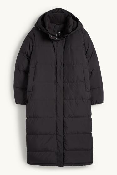 Damen - Steppmantel mit Kapuze - wasserabweisend - schwarz