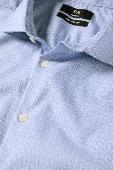 Heren - Business-overhemd - slim fit - cut away - geruit - blauw