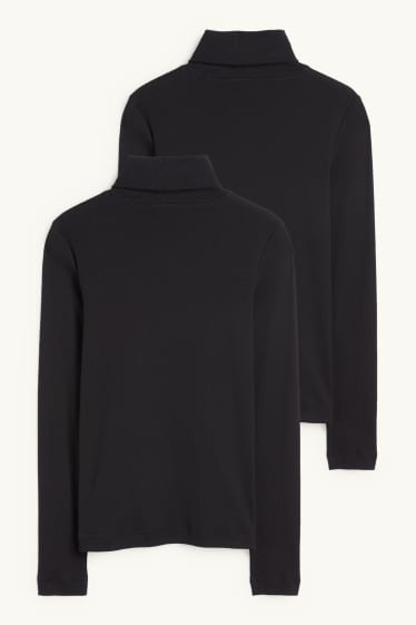 Damen - Multipack 2er - Rollkragenshirt - gerippt - schwarz