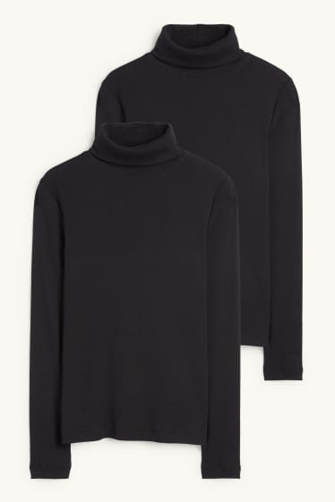 Damen - Multipack 2er - Rollkragenshirt - gerippt - schwarz
