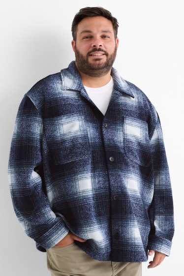 Hommes - Veste-chemise - relaxed fit - col kent - à carreaux - bleu foncé / blanc