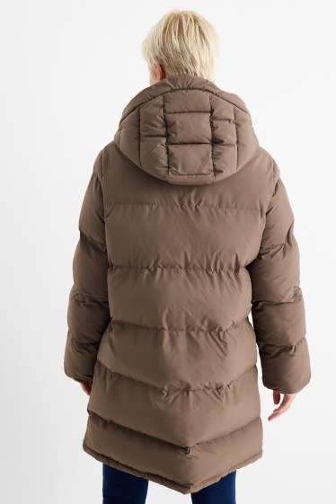 Dames - Mantel met stiksels en capuchon - waterafstotend - bruin